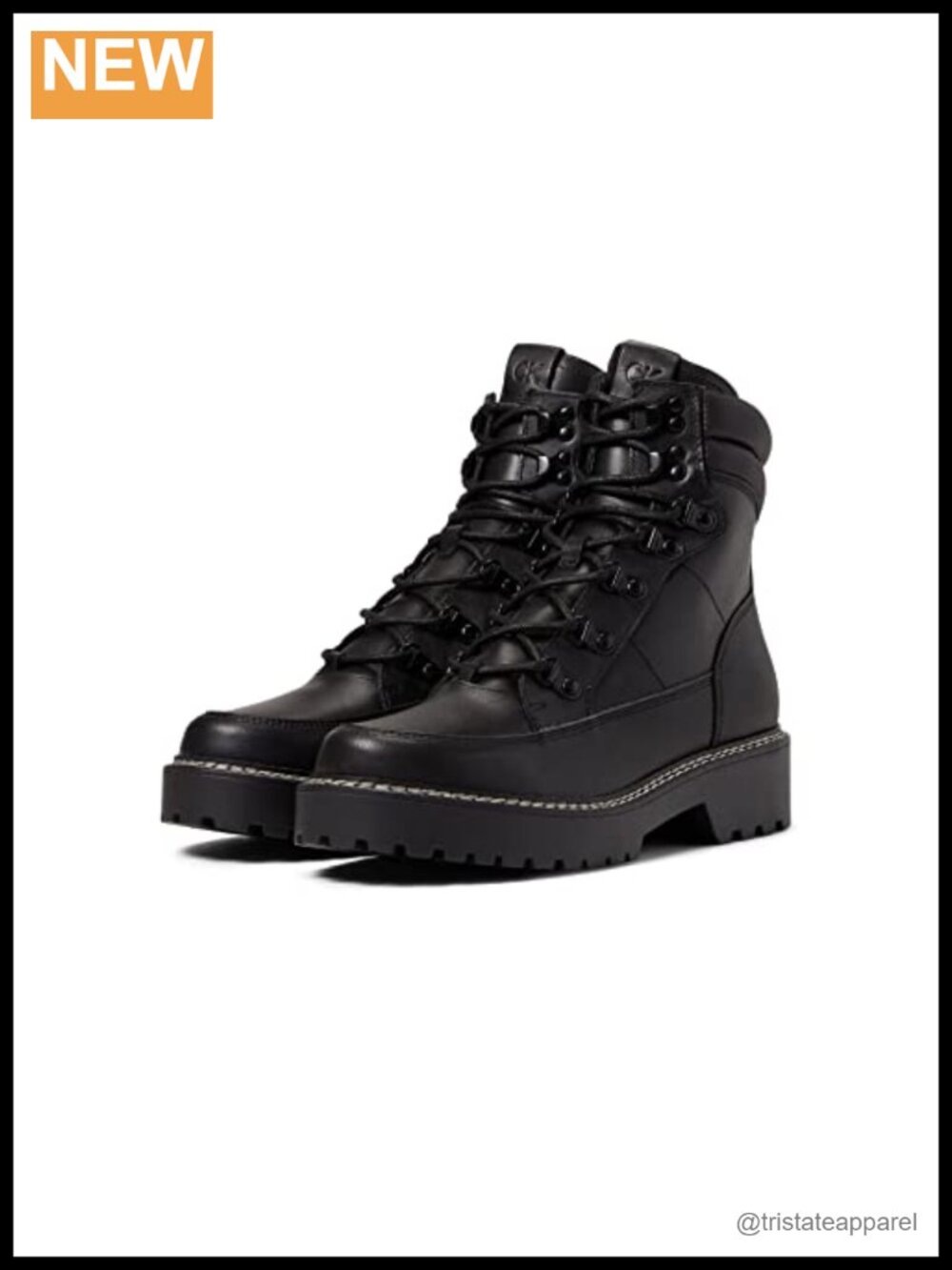 Calvin Klein Shania Lace Up Leather Ankle Bootie Block Heel
